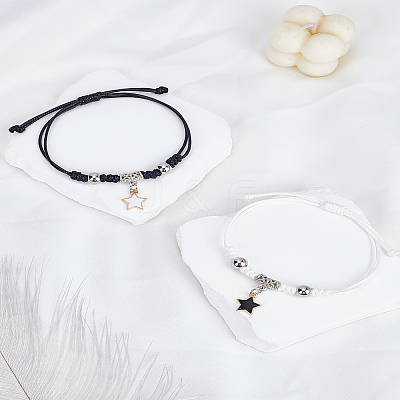 2Pcs Zinc Alloy Star Charm Bracelets for Women BJEW-LP0002-44-1