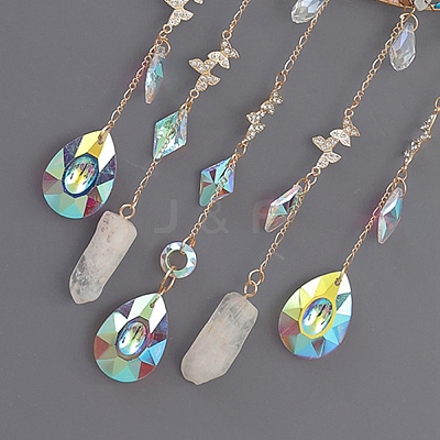 Iron & Brass & Crystal Glass Sun Catcher Pendants HJEW-K049-03-1