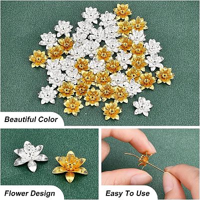 48Pcs 2 Colors 3D Brass Bead Caps KK-FH0002-42-1