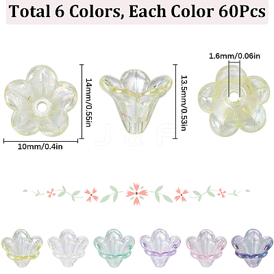360PCS 6Colors Transparent Acrylic Bead Caps TACR-SC0001-24-1