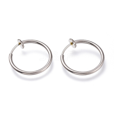 Tarnish Resistant 304 Stainless Steel Retractable Clip-on Hoop Earrings X-STAS-O135-01C-1