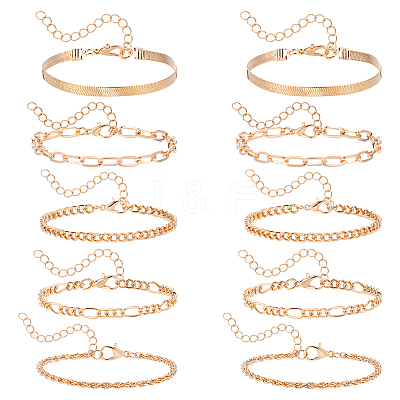 10Pcs Bohemian Style Alloy Chain Bracelets Kit for Women BJEW-UN0001-68G-1