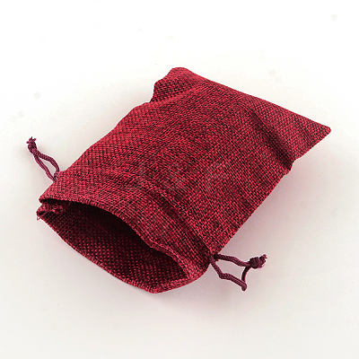 Polyester Imitation Burlap Packing Pouches Drawstring Bags X-ABAG-R004-18x13cm-06-1