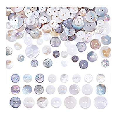 230Pcs 23 Styles 2-Hole Shell Flat Round Buttons BUTT-PH0001-37-1