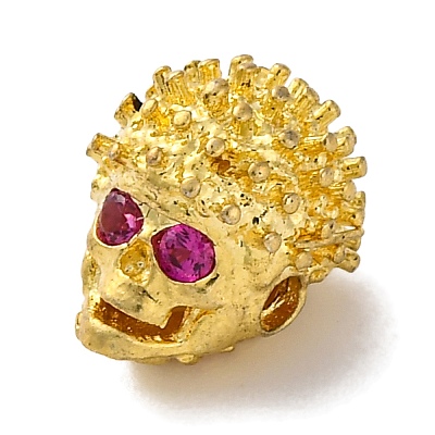 Skull Shape Rack Plating Brass with Cubic Zirconia Beads KK-S406-16G-1