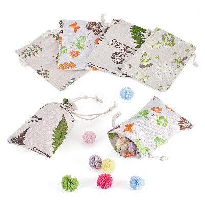 20Pcs 4 Styles Polycotton(Polyester Cotton) Printed Packing Pouches Drawstring Bags ABAG-TA0002-10-1