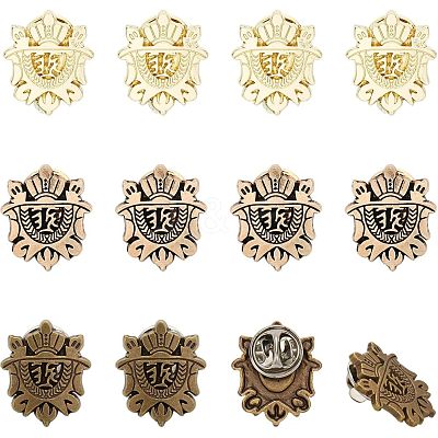 12Pcs 3 Colors Alloy Shield Crown Brooch Pin JEWB-CA0001-17-1
