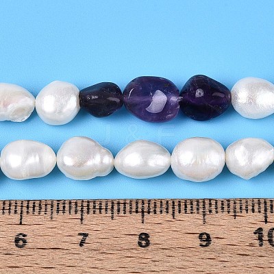 Natural Amethyst Nuggets & Natural Cultured Freshwater Pearl Beads Strands PEAR-N023-01A-07-1
