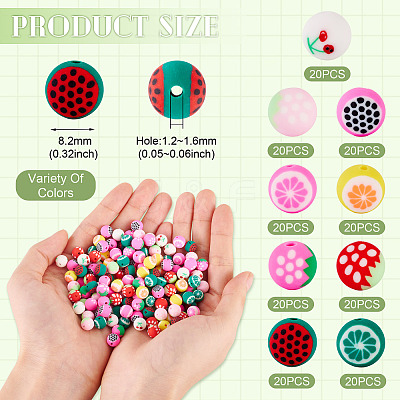 180Pcs 9 Colors Fruits Theme Handmade Polymer Clay Beads CLAY-TA0001-94-1