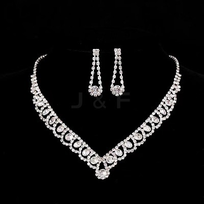 Teardrop Alloy Rhinestone Pendant Necklaces & Stud Earrings Sets FS-WG31B3E-05-1