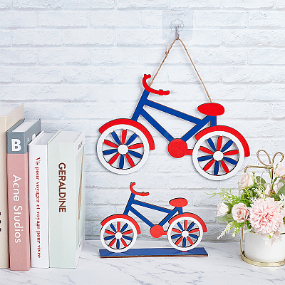 2Pcs 2 Style Independence Day Bicycle Boxwood Home Display Decorations & Pendant Ornaments DIY-GA0004-87-1