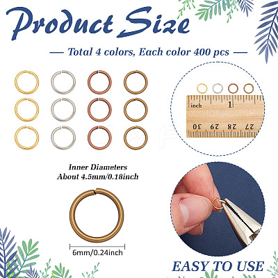 1600Pcs 4 Colors Iron Brass Open Jump Ring IFIN-ME0001-15-1