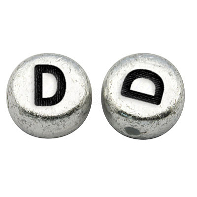 Silver Color Plated Acrylic Horizontal Hole Letter Beads MACR-PB43C9070-D-1