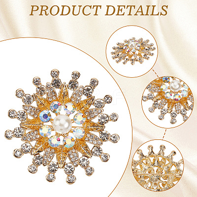 Flower Alloy Rhinestone Brooches for Backpack Clothes JEWB-WH20011-02A-1