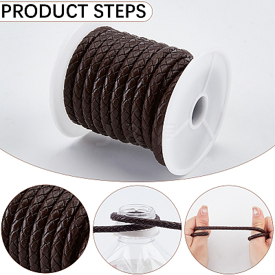1 Roll Round Braided Cowhide Leather Cord NWIR-CL0001-01A-1