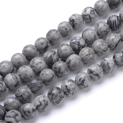Natural Map Stone/Picasso Stone/Picasso Jasper Bead Strands G-R345-6mm-41-1