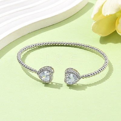 Heart Brass Micro Pave Cubic Zirconia Cuff Bangles & Rings Sets for Women SJEW-R002-05P-03-1