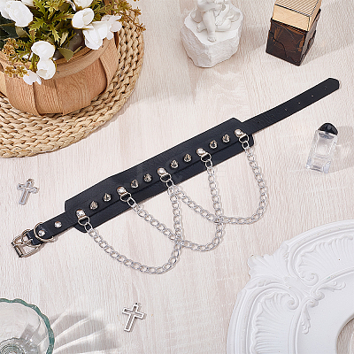 1Pc Punk PU Leather Necklaces NJEW-CL0001-24-1
