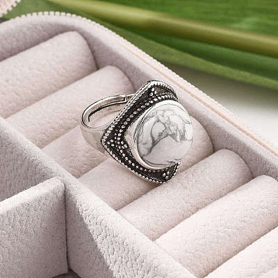 Natural Howlite Adjustable Rings G-P560-03AS-01-1