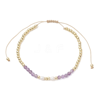Natural Mixed Gemstone & Cultured Freshwater Pearl & Brass Beads Braided Bead Bracelets for Women BJEW-JB13203-1