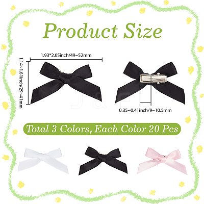 60Pcs 3 Colors Ribbon Bowknot Alligator Hair Clip PHAR-SC0001-007-1