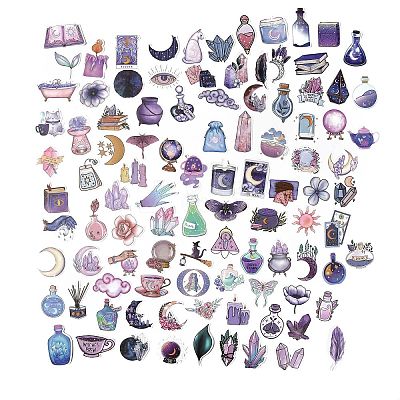 100Pcs 100 Styles PVC Plastic Witch Magic Cartoon Stickers Sets STIC-P004-32-1