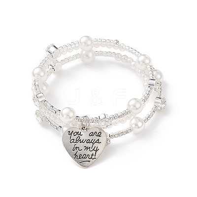 Crystal Rhinestone Tennis Wrap Cuff Bangle with Imitation Pearl Beaded BJEW-XCP0001-07-1