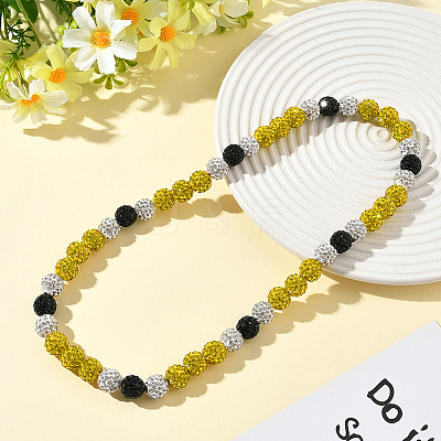 1Pc Polymer Clay Rhinestone Round Beaded Stretch Necklaces NJEW-SP0001-14L-1