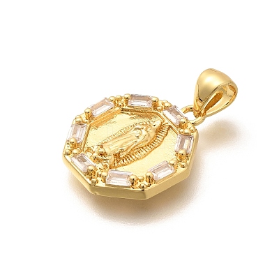 Religion Themed Rack Plating Brass Micro Pave Cubic Zirconia Pendants KK-L226-007G-22-1