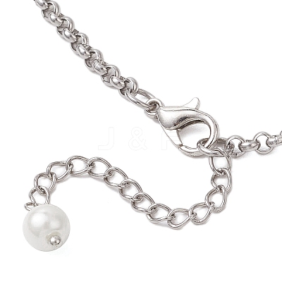 Round Glass Beaded Bib 304 Stainless Steel Rolo Chain Necklaces NJEW-JN05359-03-1