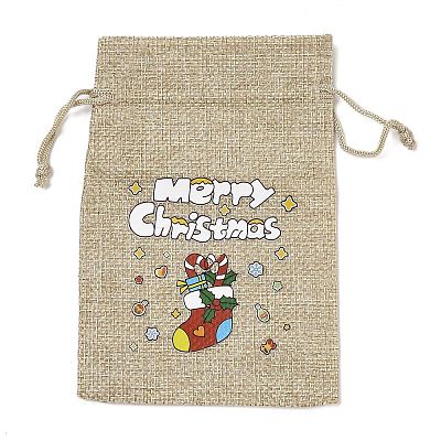 Christmas Printed Burlap Packing Pouches Drawstring Bags ABAG-Q053-02A-04-1