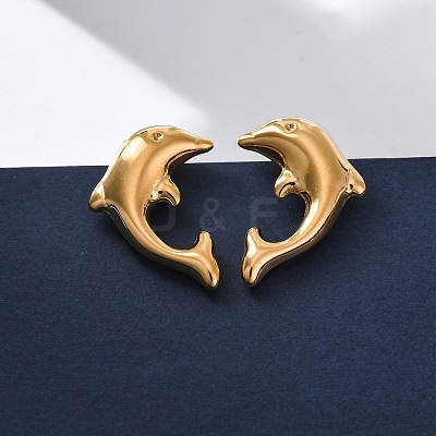 304 Stainless Steel Dolphin Stud Earrings EJEW-R028-01G-1