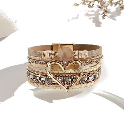 Braided PU Leather Crod Multi-strand Bracelet PW-WGFB988-01-1