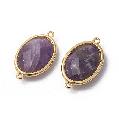 Golden Tone Brass Amethyst Links connectors X-G-F339-A01-1
