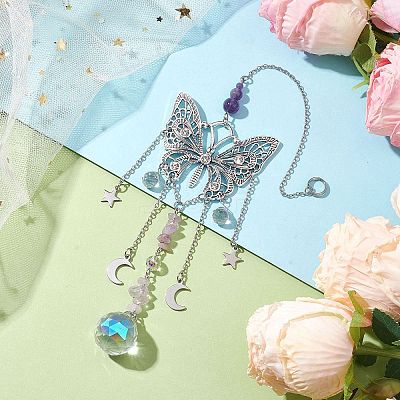 Alloy Butterfly Pendant Decorations HJEW-TA00238-1