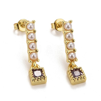 Rack Plating Brass Micro Pave Cubic Zirconia Stud Earrings EJEW-F278-02-G-1