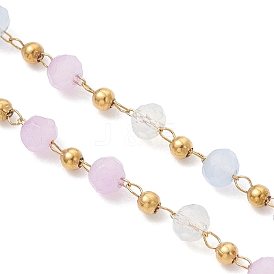 Handmade 304 Stainless Steel and Faceted Rondelle Glass Beaded Chain Bracelet Making AJEW-JB01476-02-1