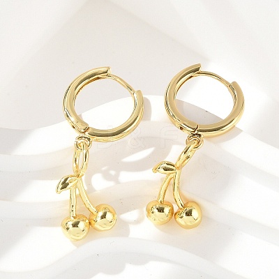 Brass Cherry Hoop Earrings EJEW-M077-19G-03-1