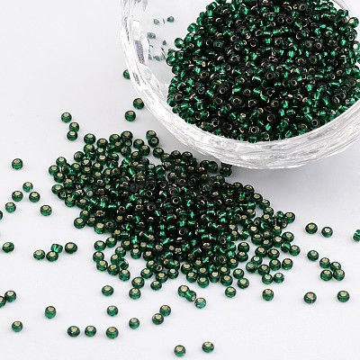 Dark Green 11/0 Grade A Round Transparent Glass Seed Beads X-SEED-Q007-F53-1