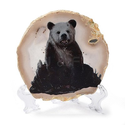 Printed Natural Agate Slice Stone Ornament DJEW-M011-03E-1