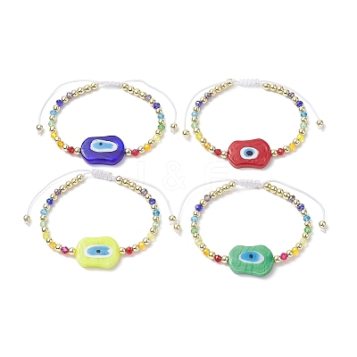 Evil Eye Lampwork Braided Bead Bracelet with Glass Beaded Chains for Women BJEW-JB09412-1