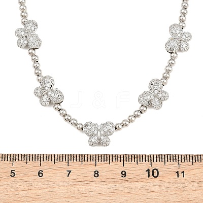 Brass Micro Pave Clear Cubic Zirconia Butterfly and Round Beaded Necklaces KK-CBA4547-13P-1