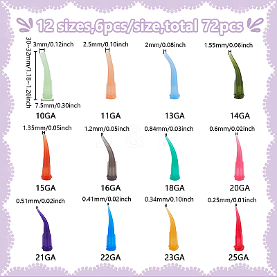 72Pcs 12 Colors Bent Tip Plastic Fluid Precision Blunt Needle Dispense Tips TOOL-FG0001-20-1
