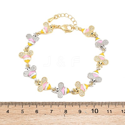 Bees Brass Micro Pave Clear Cubic Zirconia Link Chain Bracelets for Women LS-BJEW-A148-01G-1