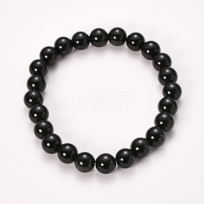 Natural Obsidian Beaded Stretch Bracelets BJEW-Q692-12-12mm-1