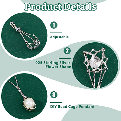 1Pc Rhodium Plated 925 Sterling Silver Bead Cage Pendant Mounting STER-HS0001-20P-1
