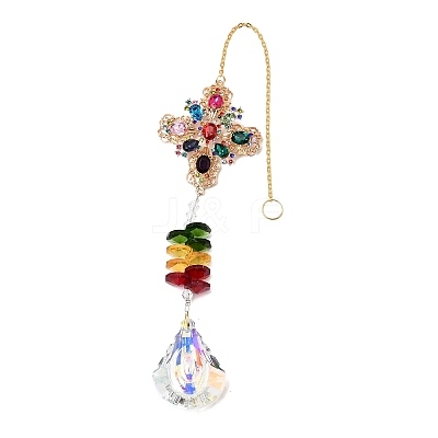 Alloy Rhinestone & Glass Teardrop Charm Suncatchers HJEW-E013-04G-A-1