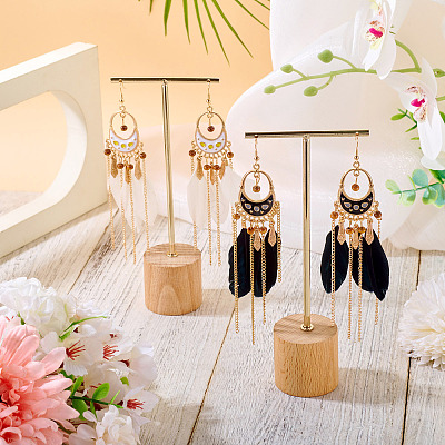 2Pairs 2 Colors Feather Chandelier Earrings EJEW-TA0001-81F-1