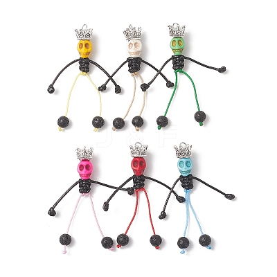 6Pcs 6 Colors Dyed Synthetic Turquoise Halloween Kings Skull Big Pendants PALLOY-TA00028-1