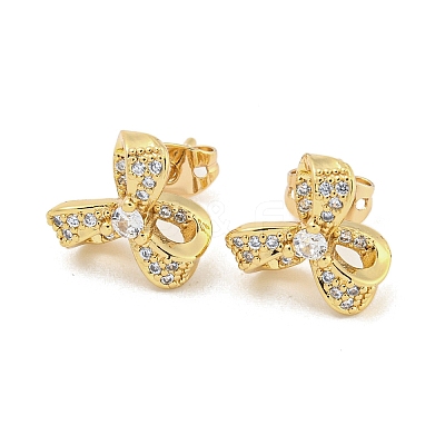 Brass Micro Pave Cubic Zirconia Ear Studs EJEW-P261-28C-G-1